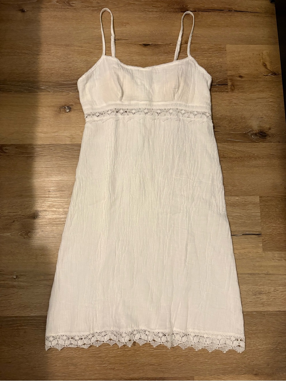 Boston Proper Classic Linen Gauze Mini Dress Eyelet Crochet Detail in White
